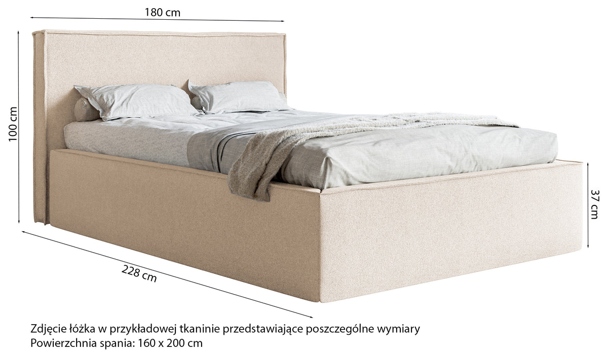 Lit tapissé 160x200 cm Lucera avec rangement, velours hydrofuge gris
