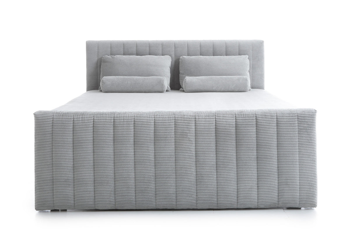 Lit continental Lullabino 160x200 cm avec rangements et surmatelas en velours côtelé gris clair