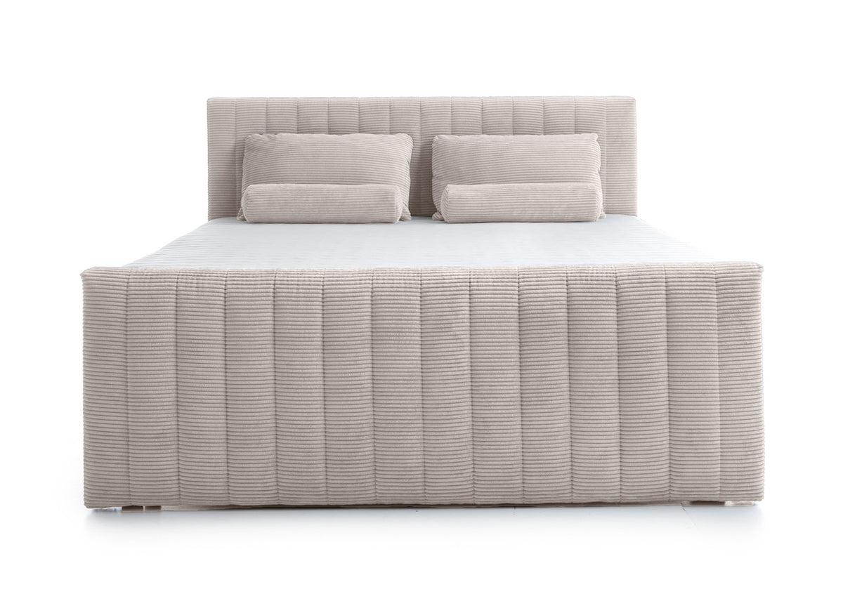 Lit continental Lullabino 160x200 cm avec rangements et surmatelas beige clair en velours côtelé