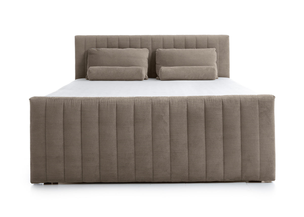 Kontinentalbett Lullabino 160x200 cm mit Stauraum und Topper, grau-beige Cord