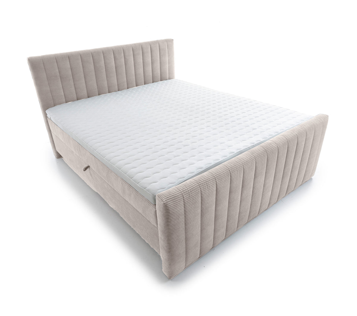 Lit continental Lullabino 160x200 cm avec rangements et surmatelas beige clair en velours côtelé