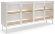 Commode quatre portes vitrées Lumi avec éclairage LED 181 cm cachemire