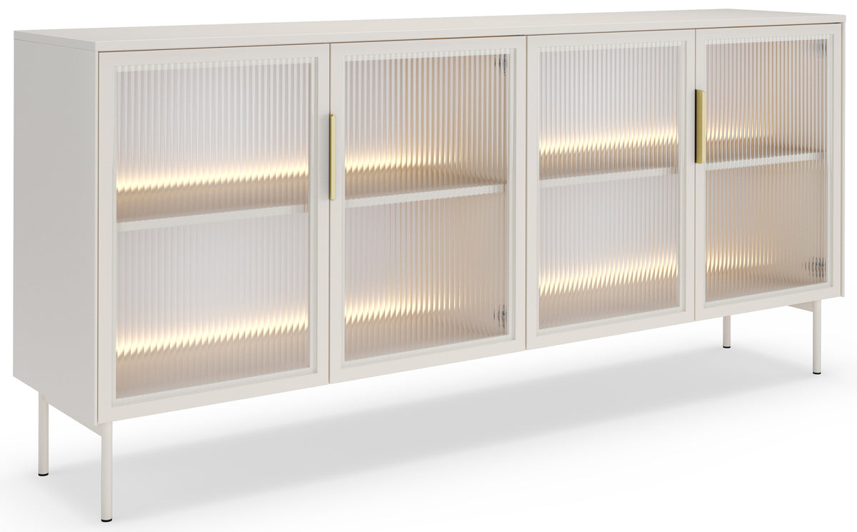 Vierteilige Glaskommode Lumi mit LED-Beleuchtung, 181 cm, Kaschmirfarben