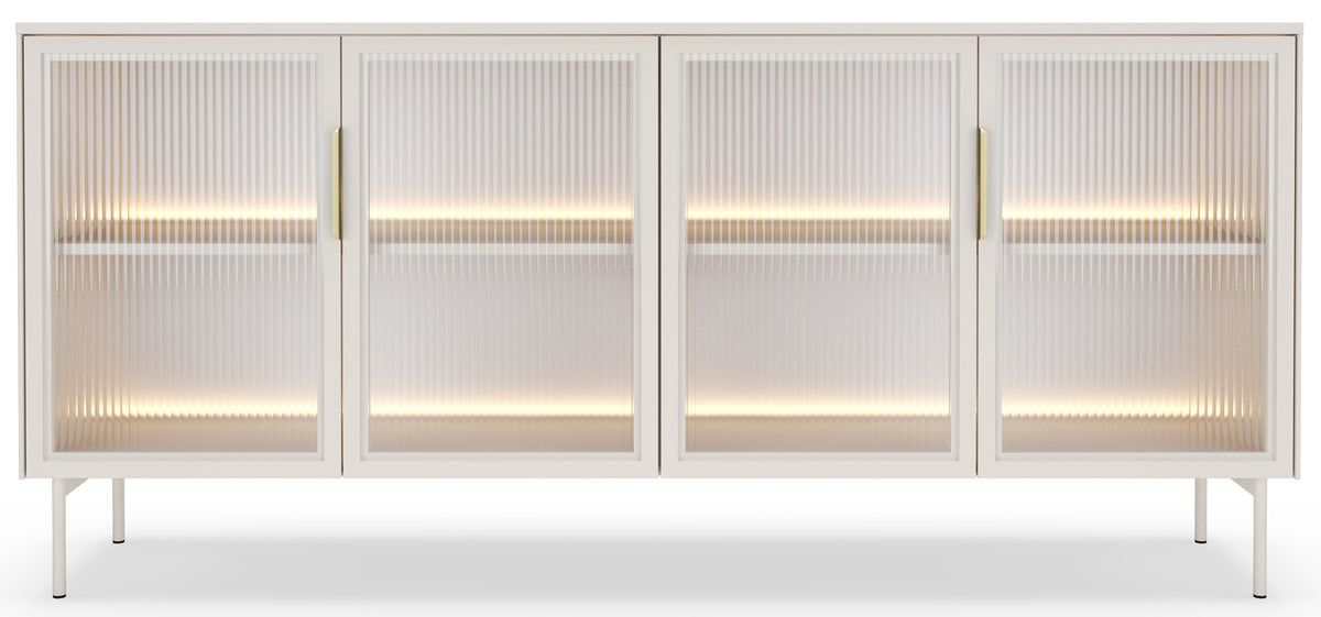 Commode quatre portes vitrées Lumi avec éclairage LED 181 cm cachemire