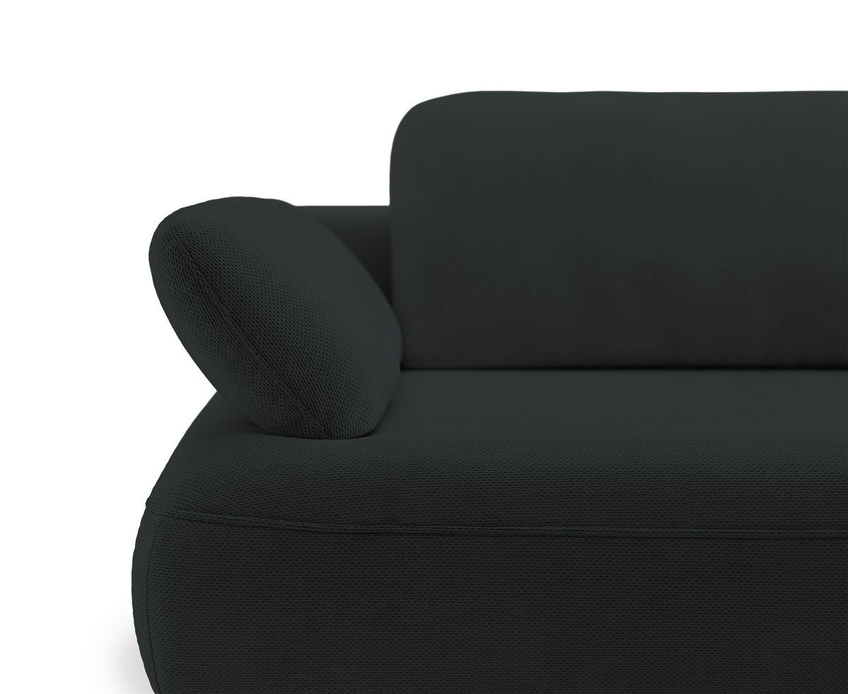 Canapé d'angle Avolla L-droit avec fonction couchage et coffre, tissu chenille hydrofuge graphite