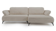 Canapé d’angle Avolla avec fonction couchage, configuration en L côté droit, avec coffre de rangement, tissu chenille hydrofuge beige