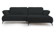Canapé d'angle Avolla L-droit avec fonction couchage et coffre, tissu chenille hydrofuge graphite