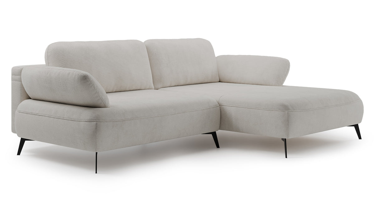 Ecksofa mit Schlaffunktion Avolla, L-Form, rechtsseitig, mit Stauraum, grau-beiger hydrophober Chenillestoff