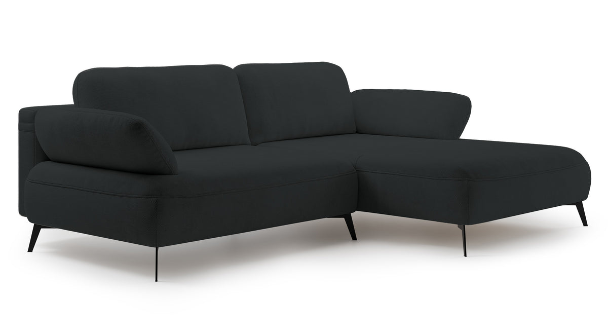 Canapé d'angle Avolla L-droit avec fonction couchage et coffre, tissu chenille hydrofuge graphite