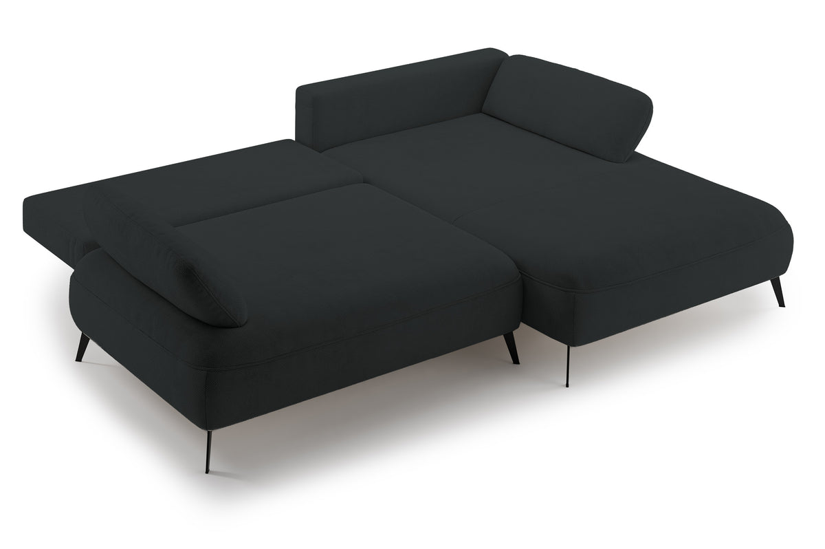 Canapé d'angle Avolla L-droit avec fonction couchage et coffre, tissu chenille hydrofuge graphite