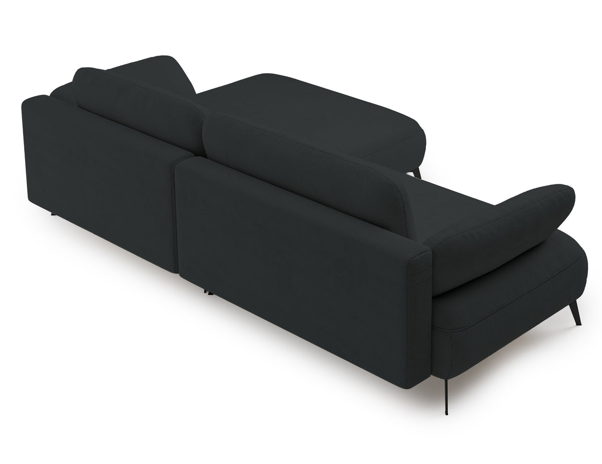 Canapé d'angle Avolla L-droit avec fonction couchage et coffre, tissu chenille hydrofuge graphite