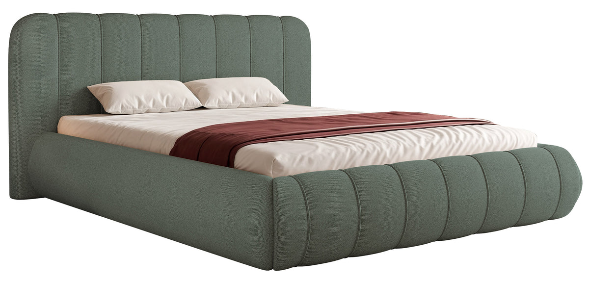 Gepolstertes Bett 180x200 cm Malunna mit Stauraum, Metallrahmen, salbeigrüner Chenille, pflegeleicht