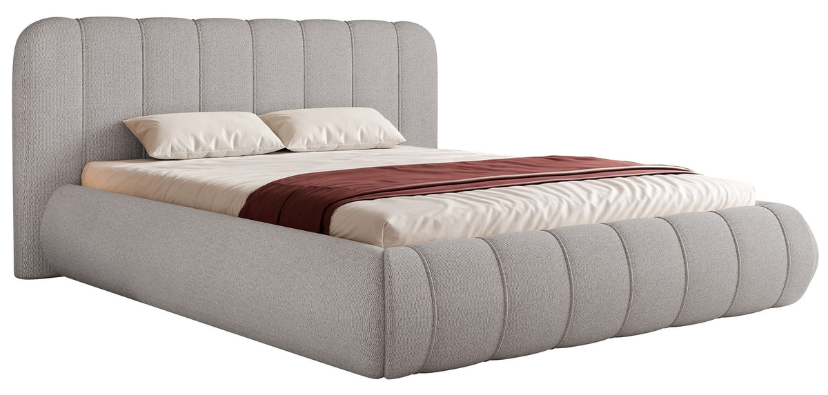 Gepolstertes Bett 200x200 cm Malunna mit Stauraum, Metallrahmen, grauer, leicht zu reinigender Chenille-Stoff