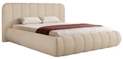 Lit tapissé 200x200 cm Malunna avec rangement, cadre métallique, tissu chenille beige facile à nettoyer