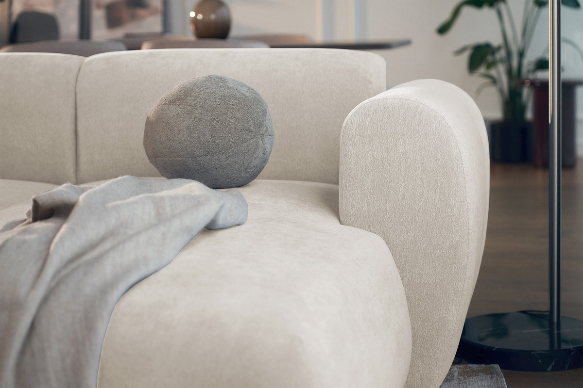Canapé d'angle droit Emia avec fonction couchage, en chenille beige