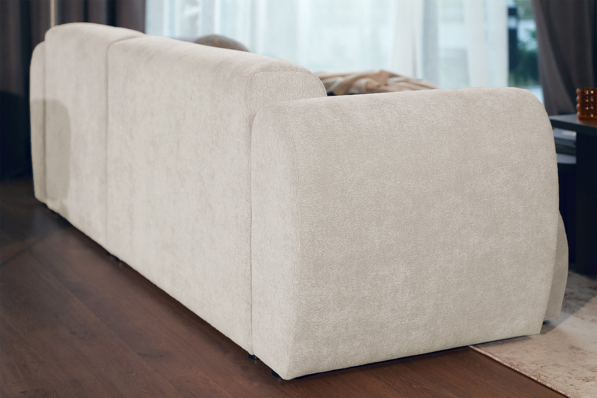Canapé d'angle droit Emia avec fonction couchage, en chenille beige