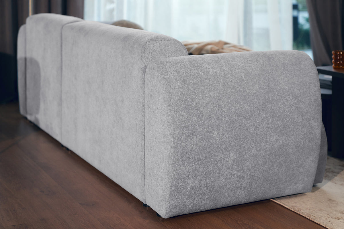 Canapé d'angle droit Emia avec fonction couchage, tissu chenille gris