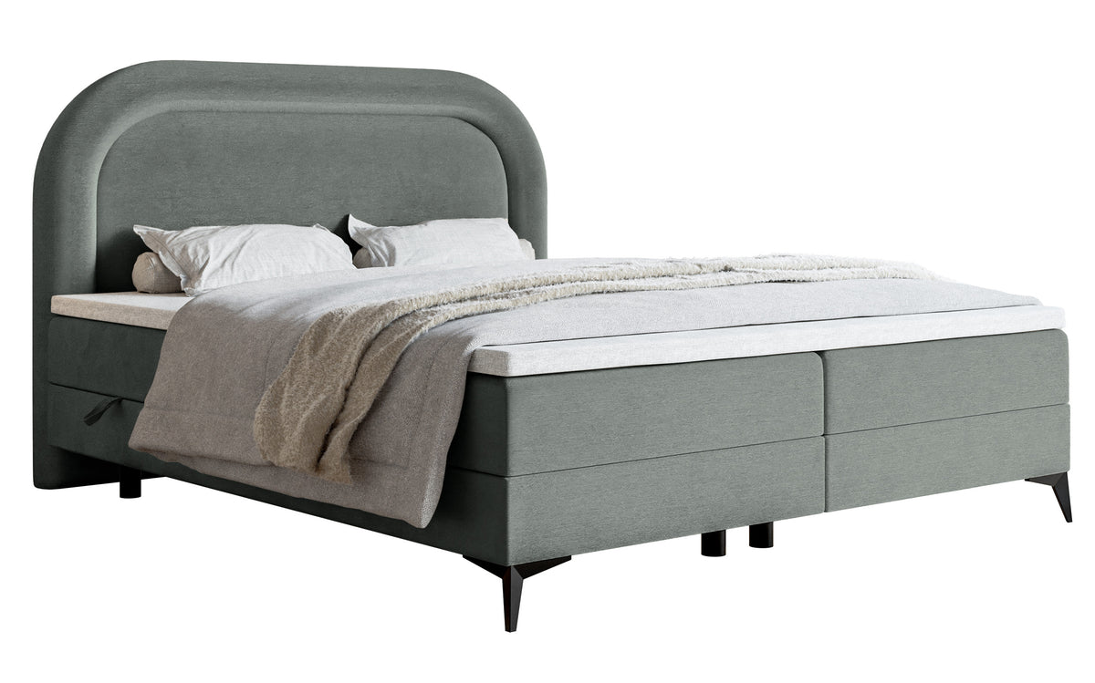 Kontinentalbett 180x200 cm Loreo mit Topper und Stauraum, grauer wasserabweisender Samt