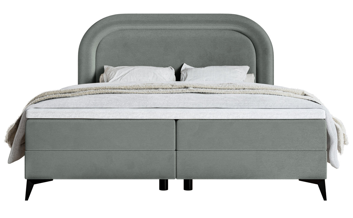 Kontinentalbett 180x200 cm Loreo mit Topper und Stauraum, grauer wasserabweisender Samt