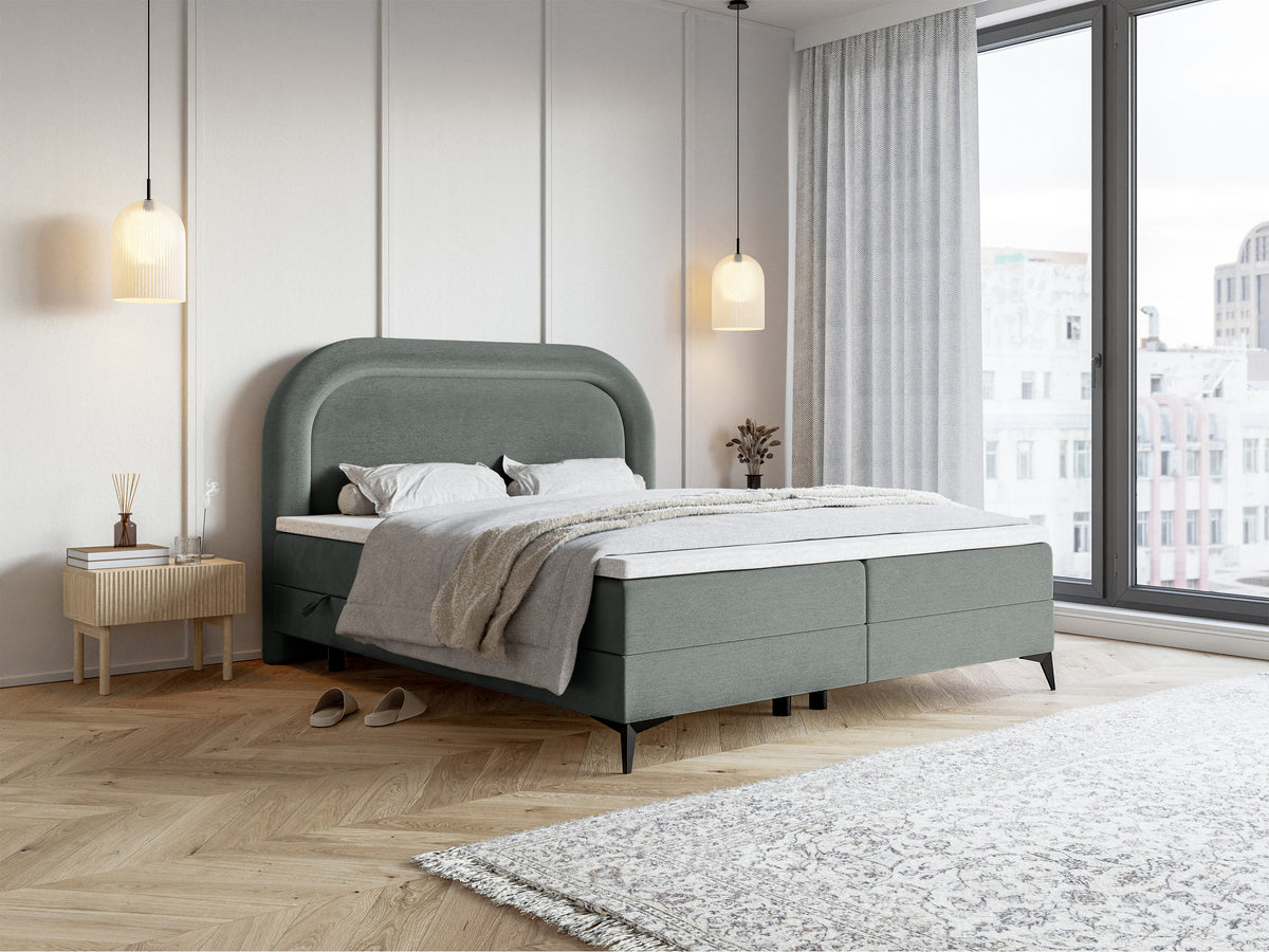 Kontinentalbett 160x200 cm Loreo mit Topper und Stauraum, grauer wasserabweisender Samt