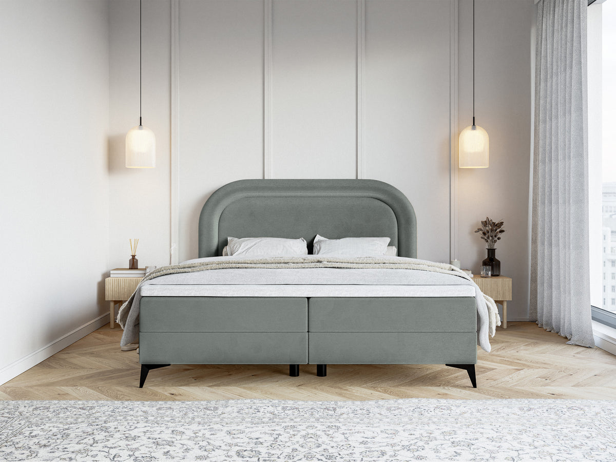 Kontinentalbett 160x200 cm Loreo mit Topper und Stauraum, grauer wasserabweisender Samt