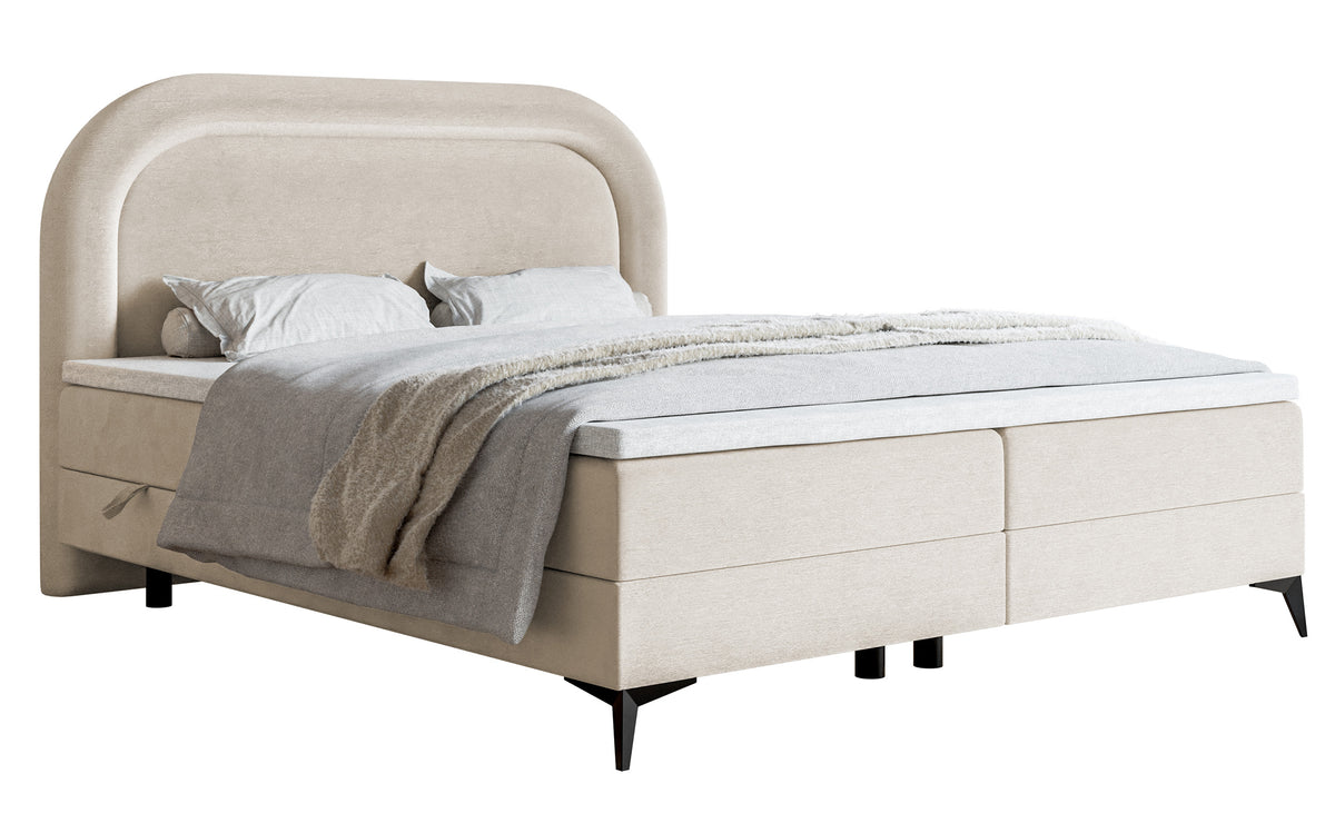 Kontinentalbett 160x200 cm Loreo mit Topper und Stauraum, grau-beiger Velours mit hydrophober Beschichtung
