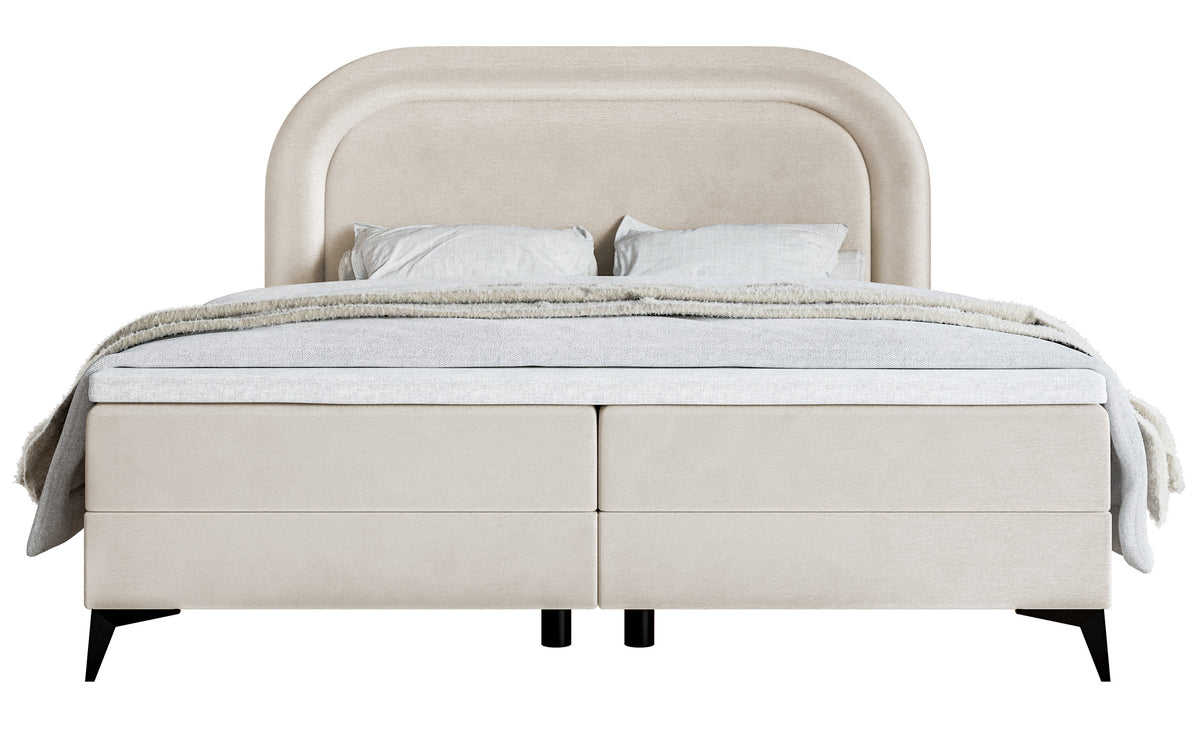 Kontinentales Bett 140x200 cm Loreo mit Topper und Stauraum, grau-beiger hydrophober Samt
