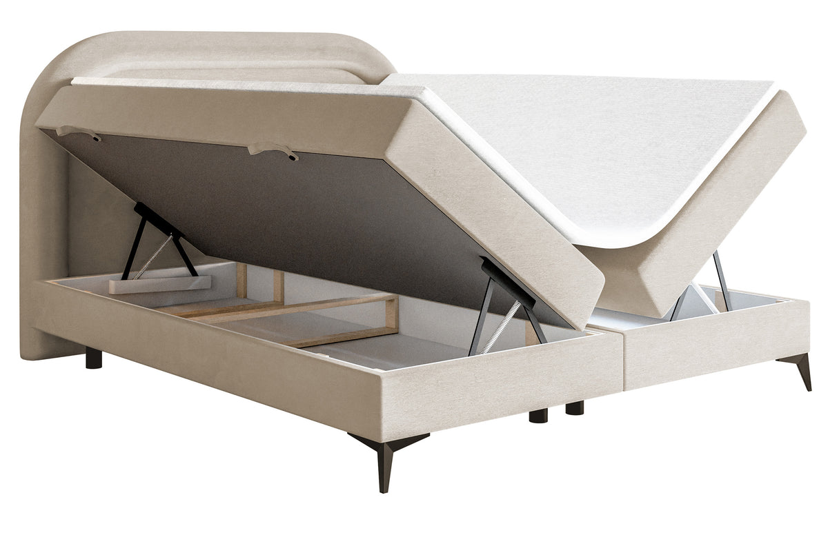 Kontinentalbett 160x200 cm Loreo mit Topper und Stauraum, grau-beiger Velours mit hydrophober Beschichtung