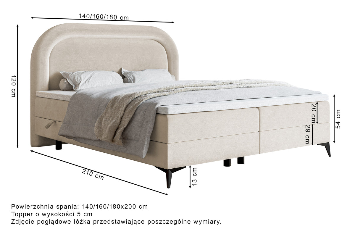 Kontinentalbett 140x200 cm Loreo mit Topper und Stauraum, Eukalyptus-Velours, hydrophob