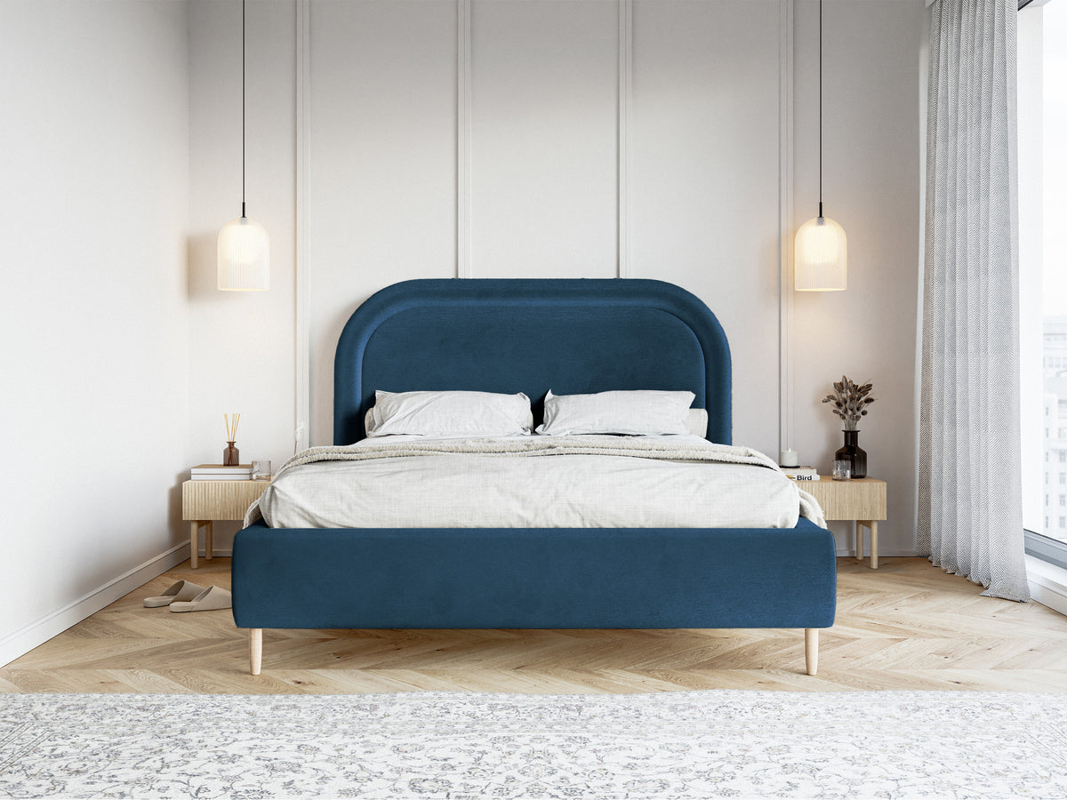 Polsterbett 160x200 cm Loreo mit Stauraum, marineblauer Veloursstoff, wasserabweisend