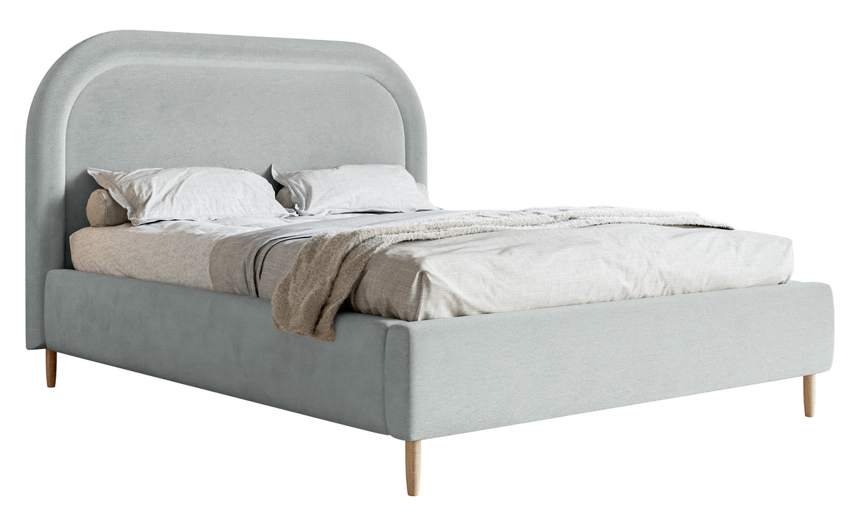 Polsterbett 140x200 cm Loreo mit Stauraum, taubenblauer hydrophober Samt