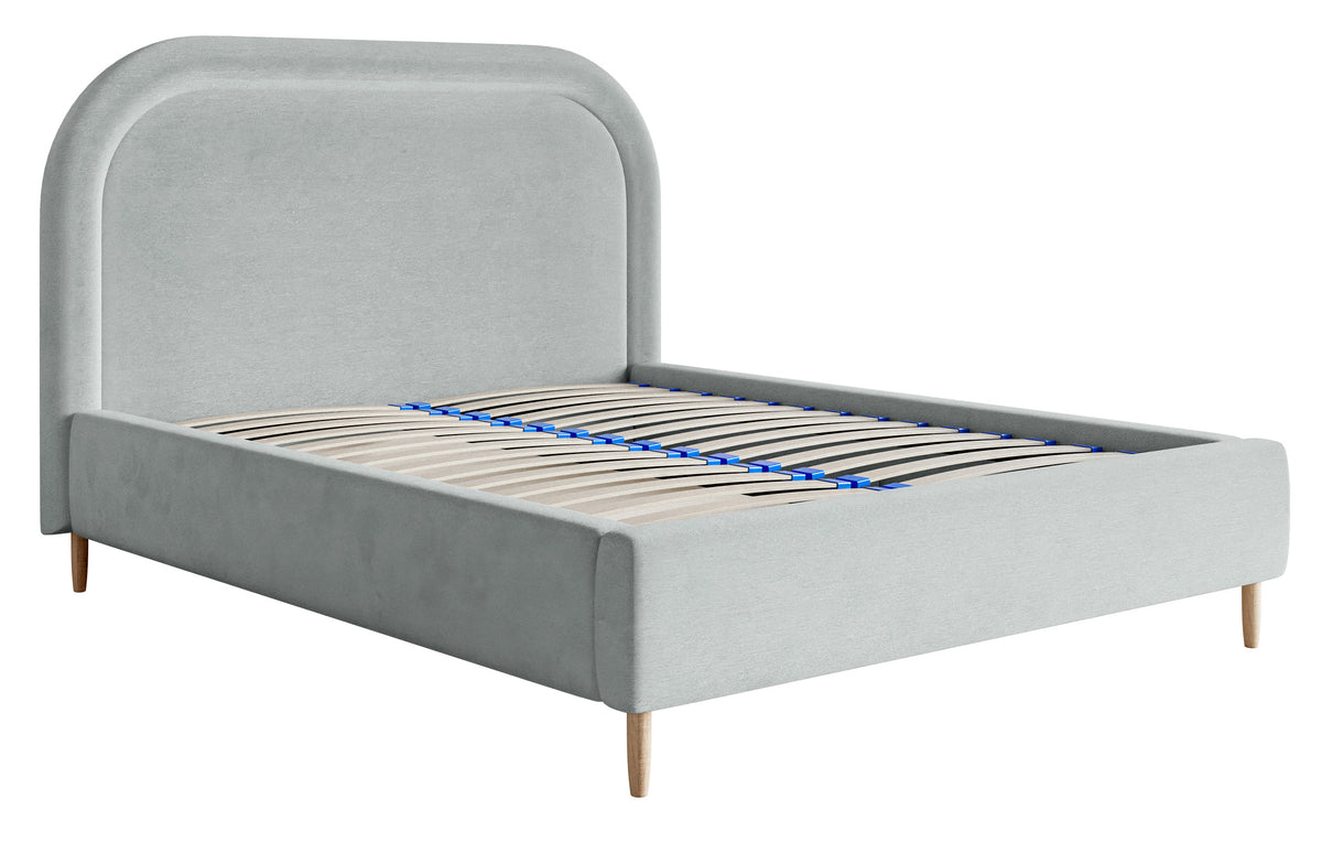 Gepolstertes Bett 160x200 cm Loreo mit Stauraum, taubenblauer hydrophober Samt