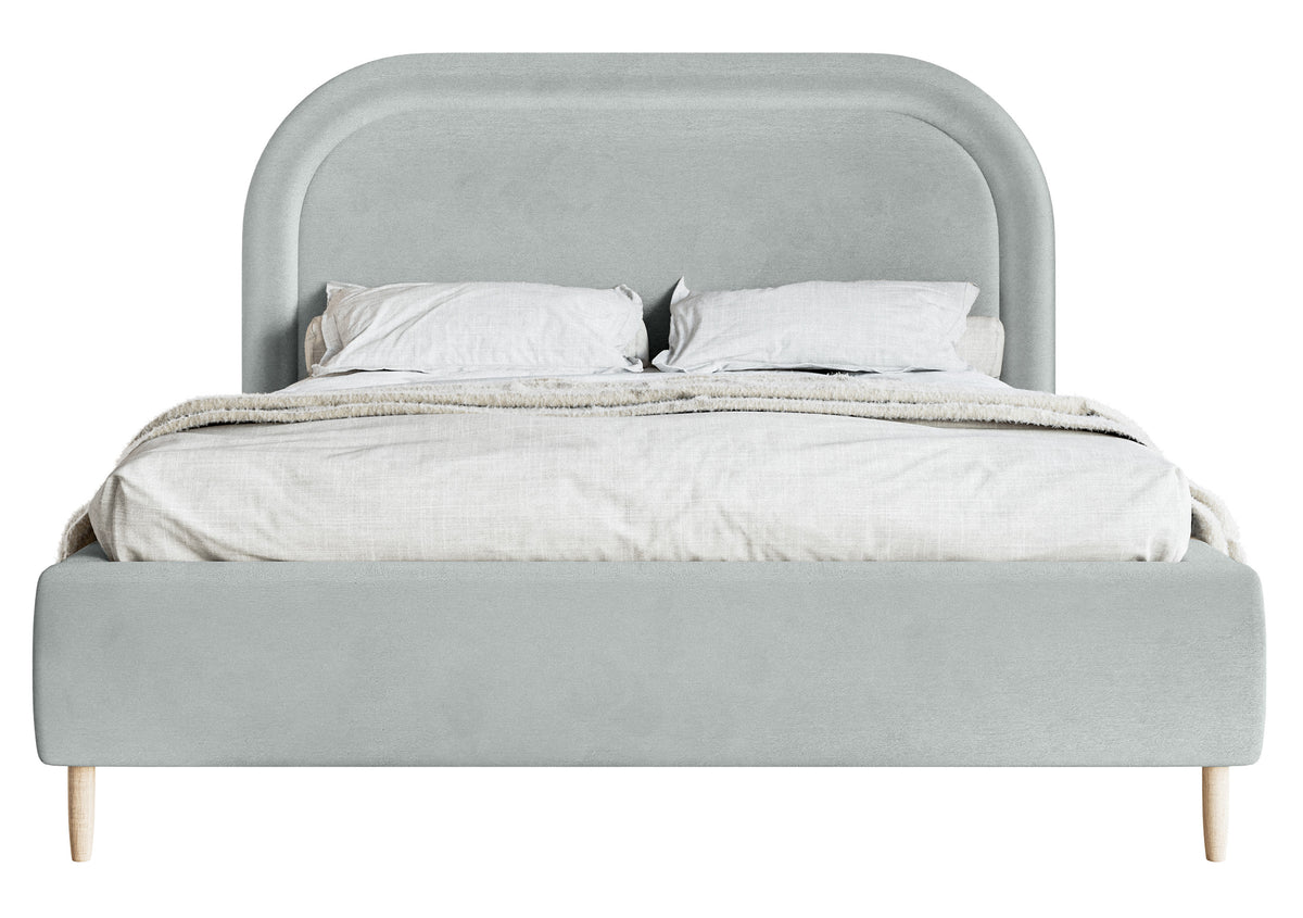 Gepolstertes Bett 160x200 cm Loreo mit Stauraum, taubenblauer hydrophober Samt