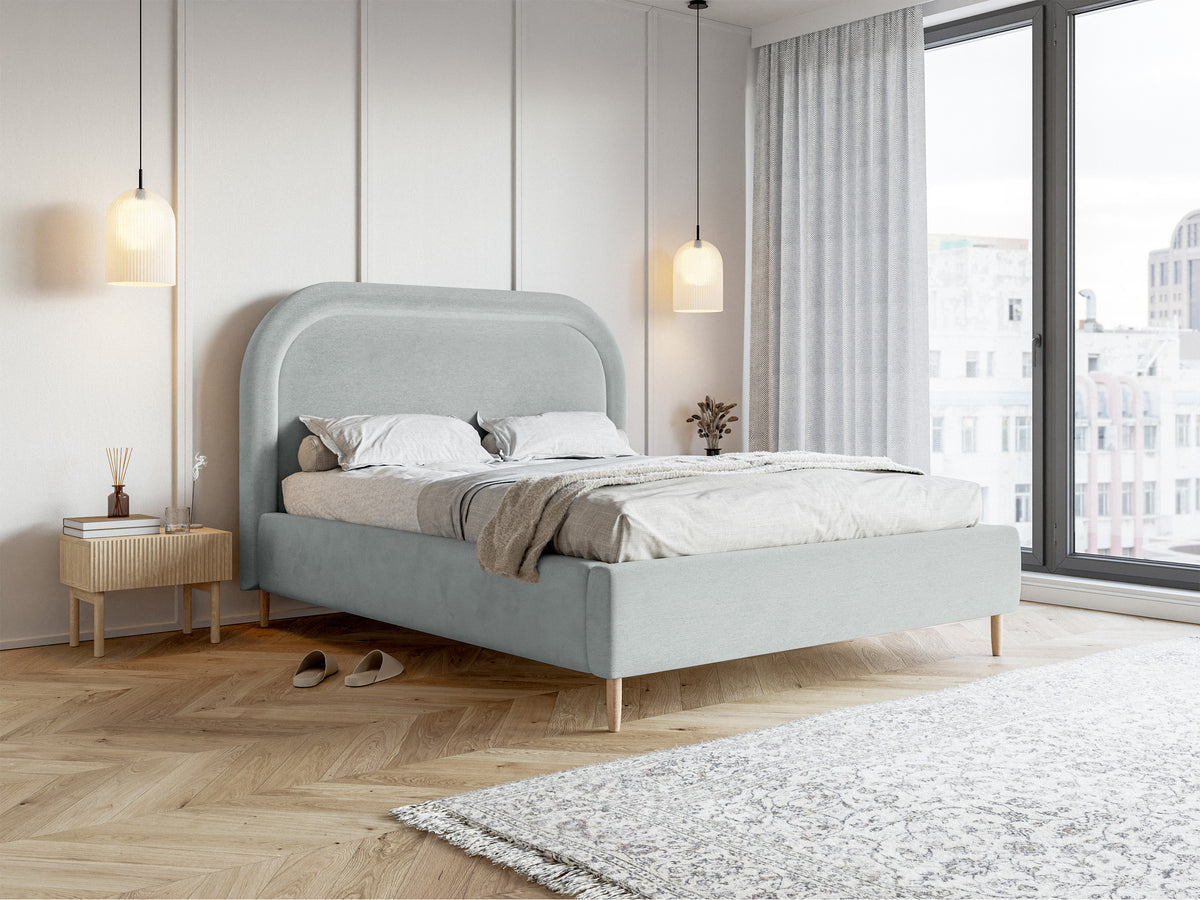 Polsterbett 180x200 cm Loreo mit Stauraum, taubenblauer Velours, wasserabweisend