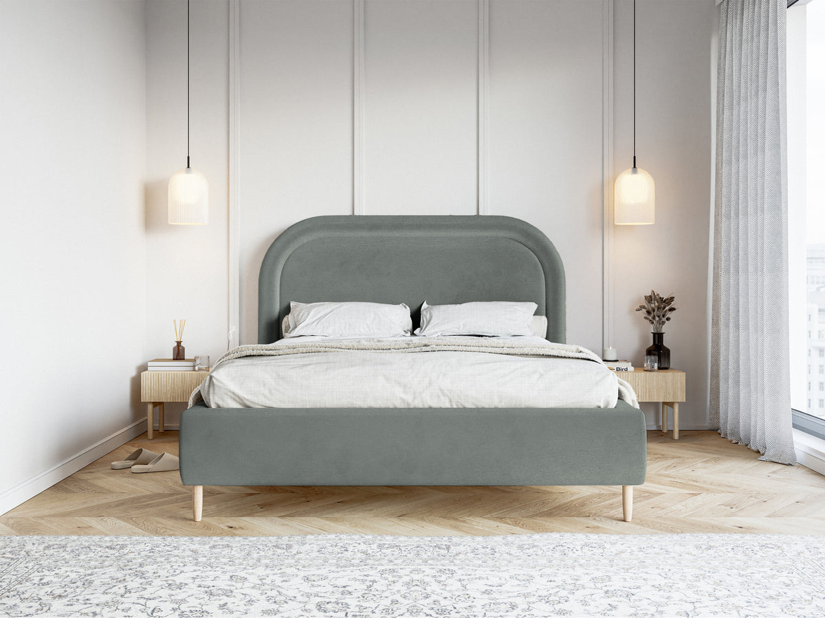 Lit tapissé 140x200 cm Loreo avec rangement, velours hydrofuge gris