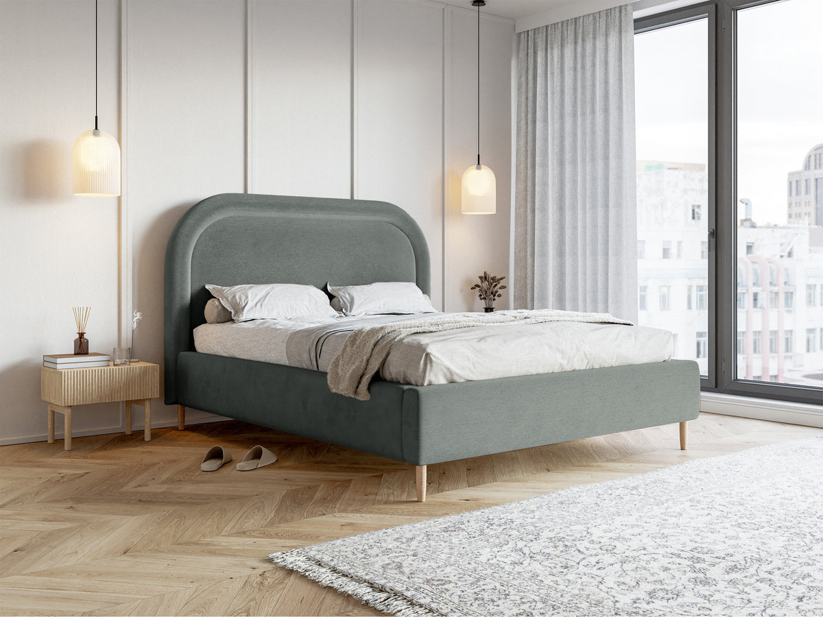Gepolstertes Bett 160x200 cm Loreo mit Stauraum, grauer wasserabweisender Samt