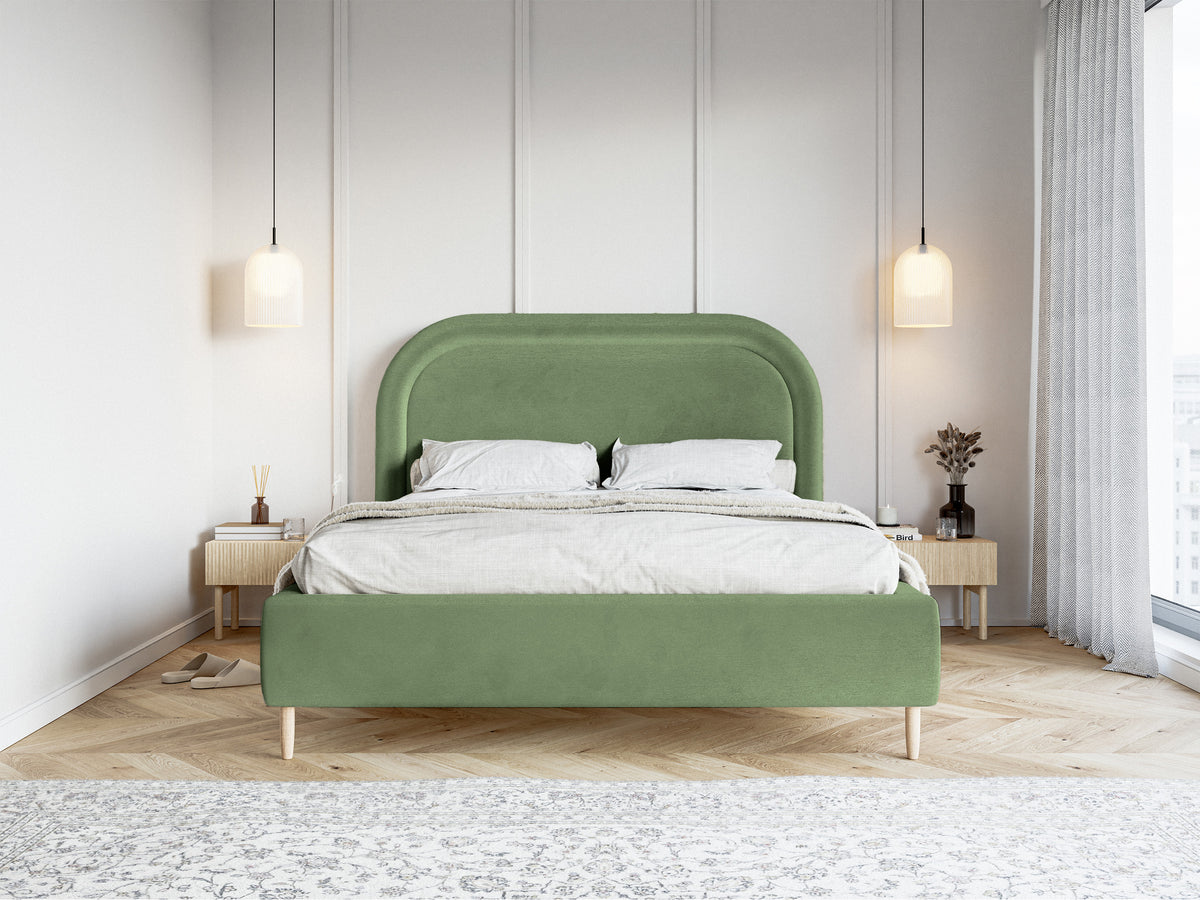Gepolstertes Bett 180x200 cm Loreo mit Stauraum, eukalyptusfarbener, wasserabweisender Samt