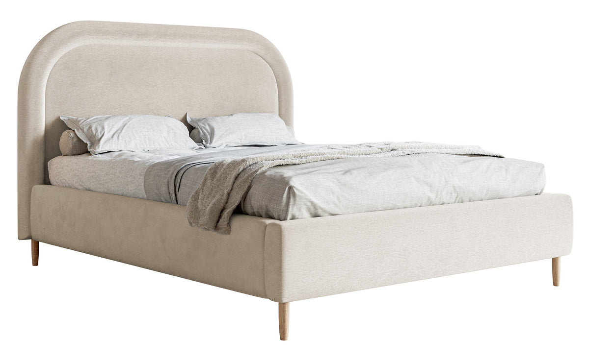 Gepolstertes Bett 140x200 cm Loreo mit Stauraum, grau-beiges Velours, wasserabweisend