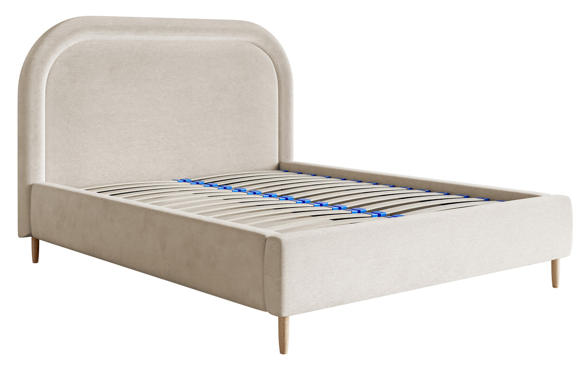 Gepolstertes Bett 140x200 cm Loreo mit Stauraum, grau-beiges Velours, wasserabweisend