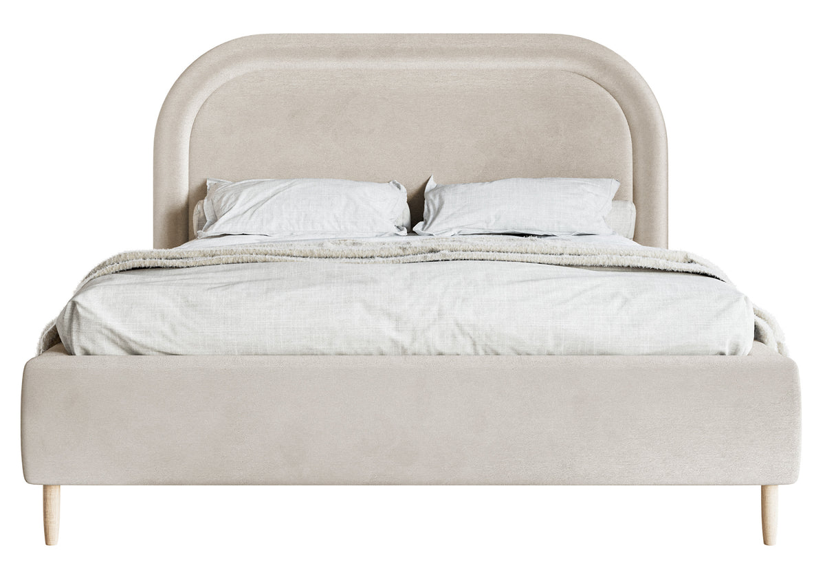 Gepolstertes Bett 140x200 cm Loreo mit Stauraum, grau-beiges Velours, wasserabweisend