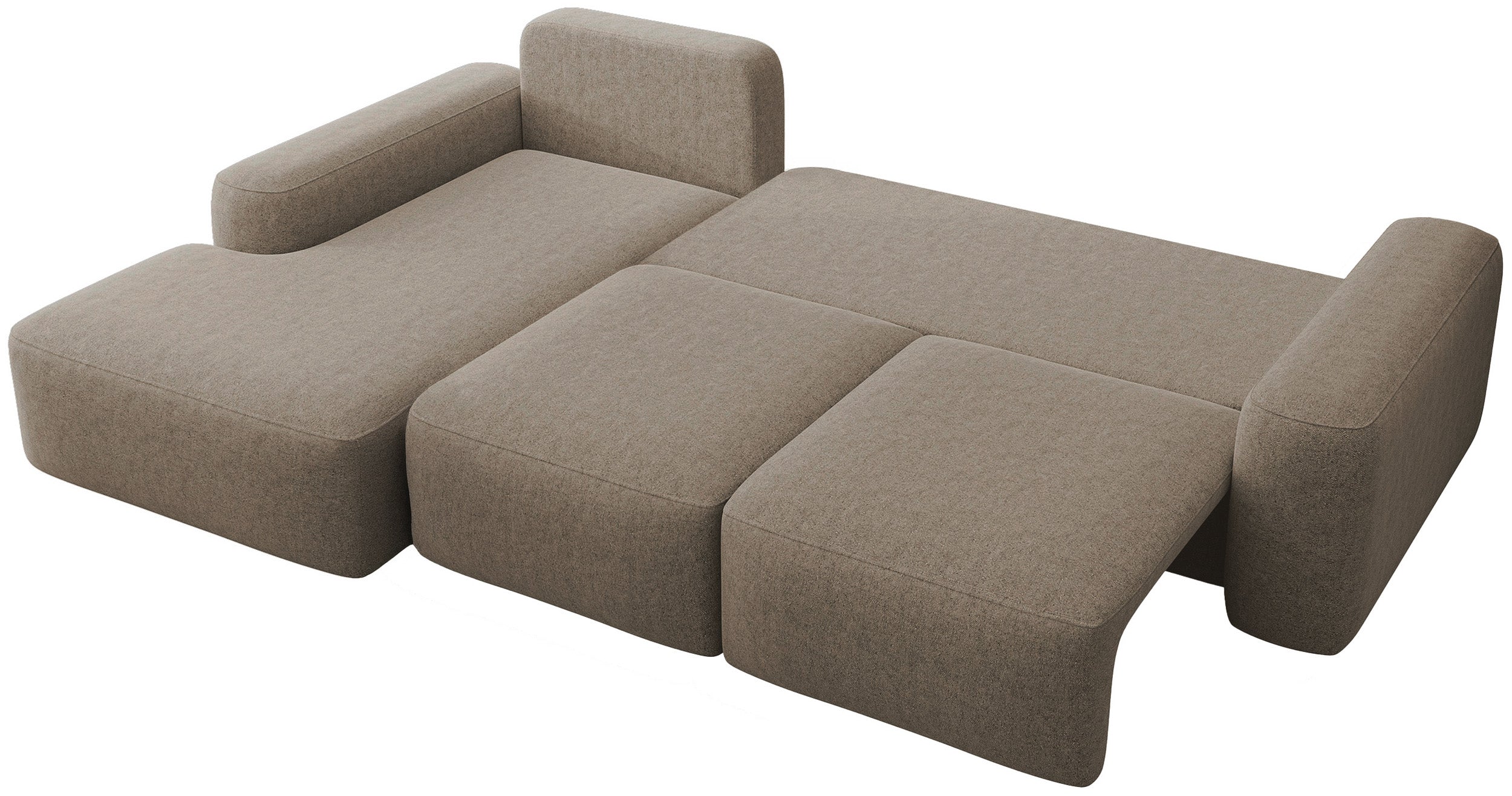 Canapé d'angle convertible Carnos, en L, avec bal, coussins individuels, chenille hydrophobe marron clair, angle gauche