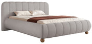 Gepolstertes Bett 200x200 cm Malunna mit Stauraum, Metallrahmen, grauer, leicht zu reinigender Chenille, kugelförmige Beine aus lackiertem Buchenholz