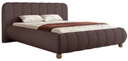 Lit tapissé 160x200 cm Malunna avec rangement, cadre métallique, tissu chenille marron facile à nettoyer, pieds boule en hêtre laqué