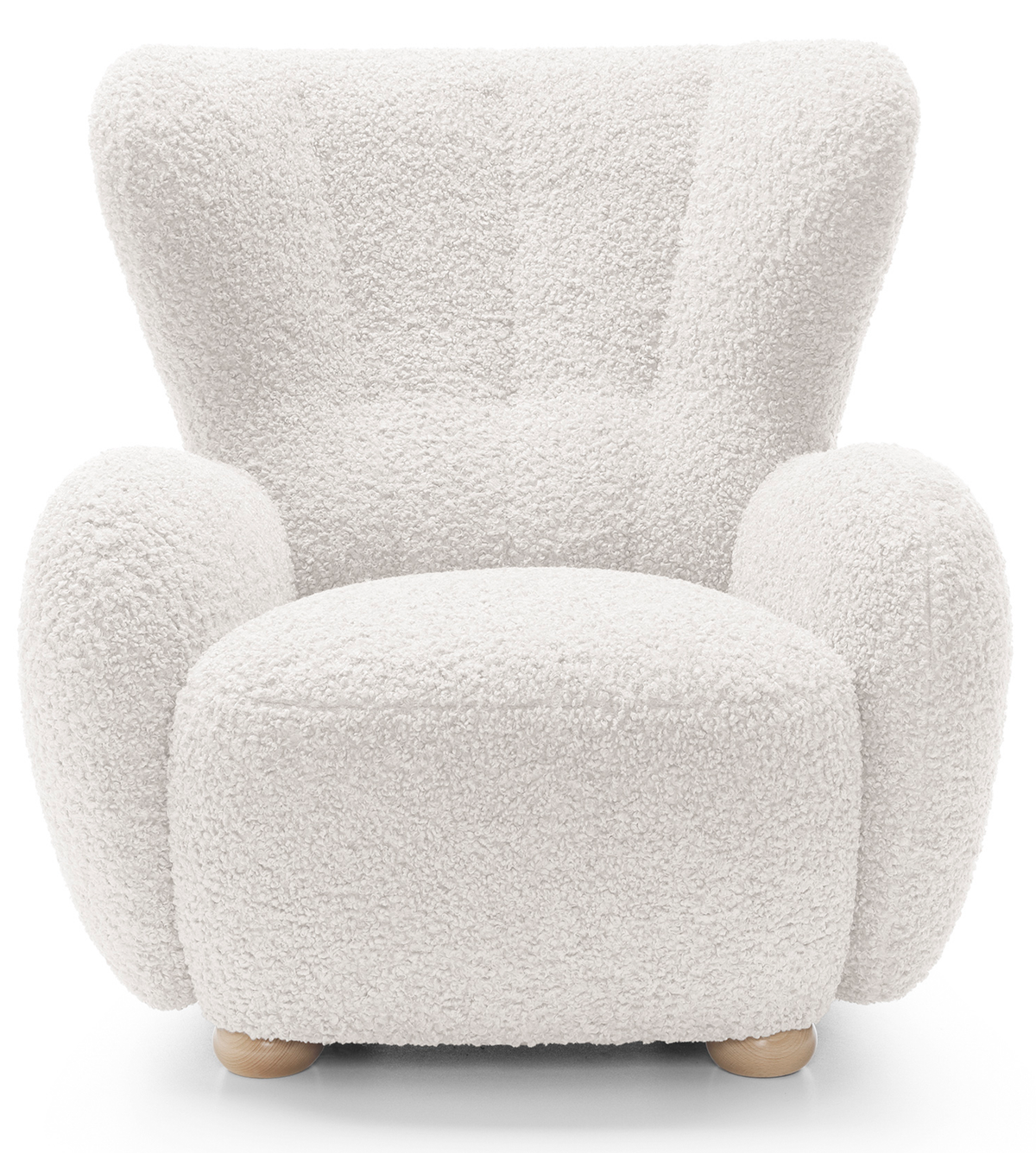 Fauteuil baquet Milele crème boucle pieds en hêtre