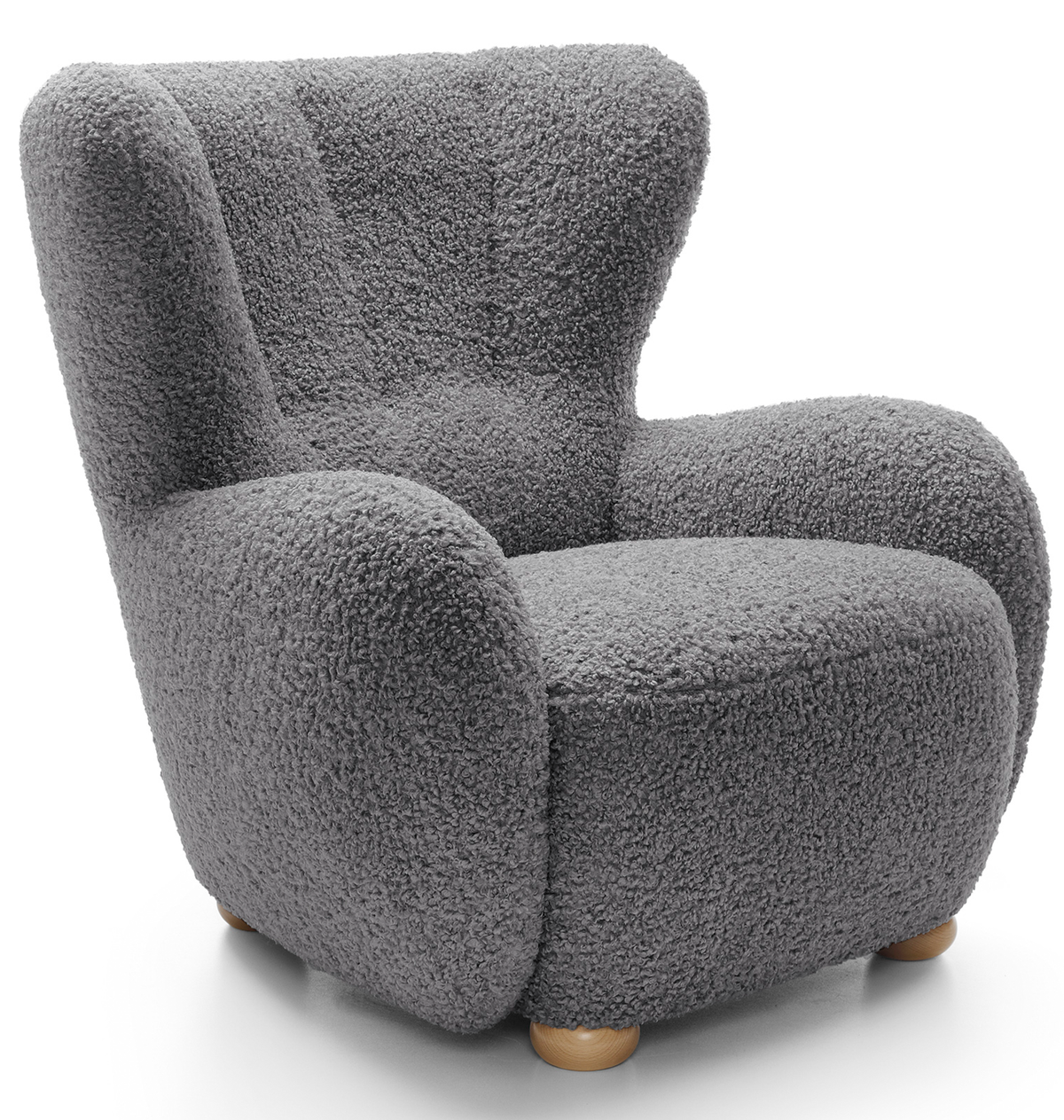 Fauteuil baquet Milele gris boucle pieds en hêtre