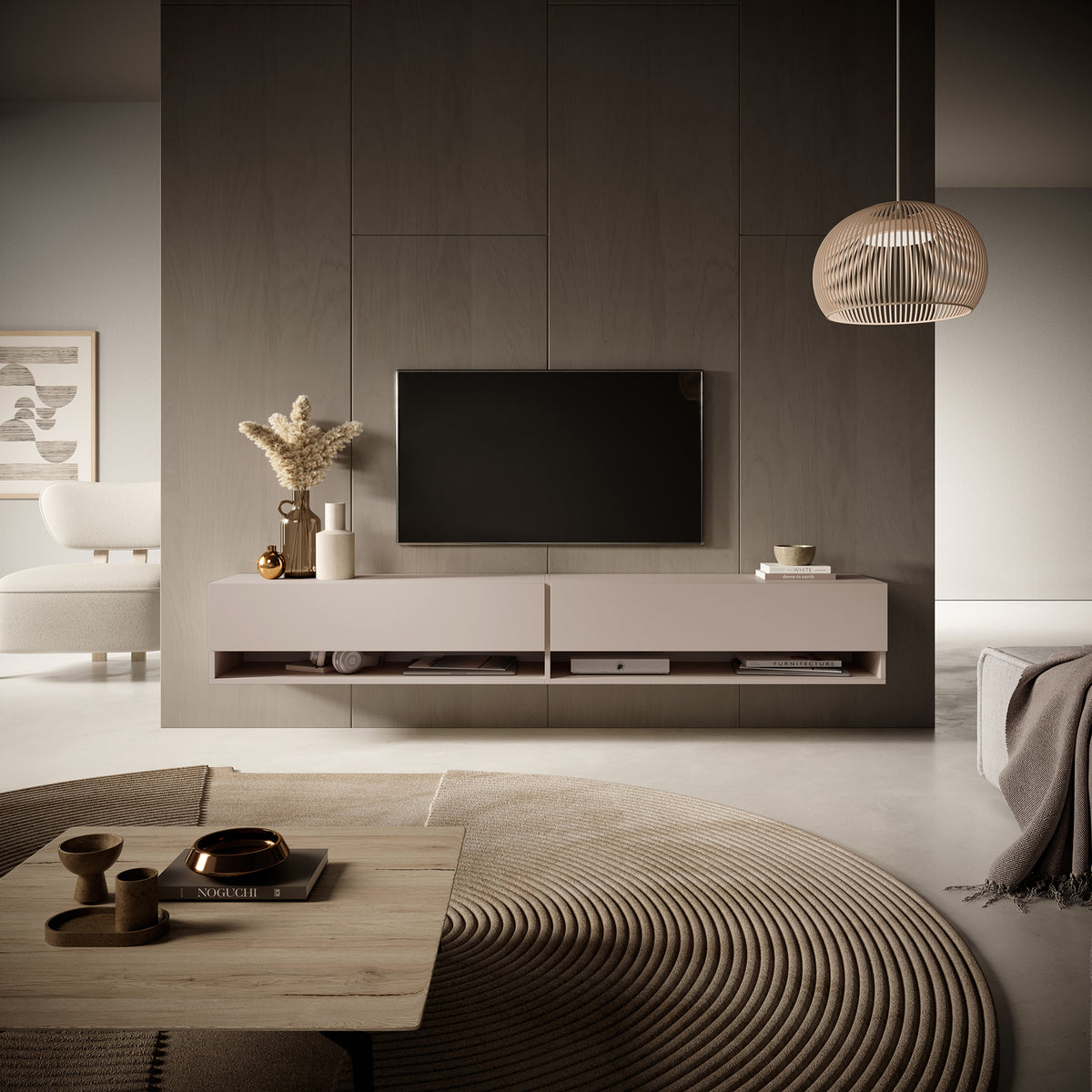 Meuble TV Mirrgo 200 cm Gris beige