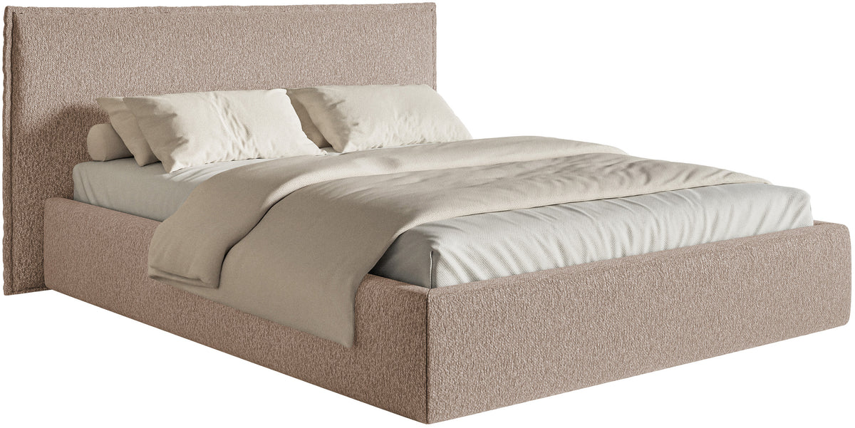 Lit tapissé 180x200 cm Softie avec rangement, chenille beige foncé, cadre métallique