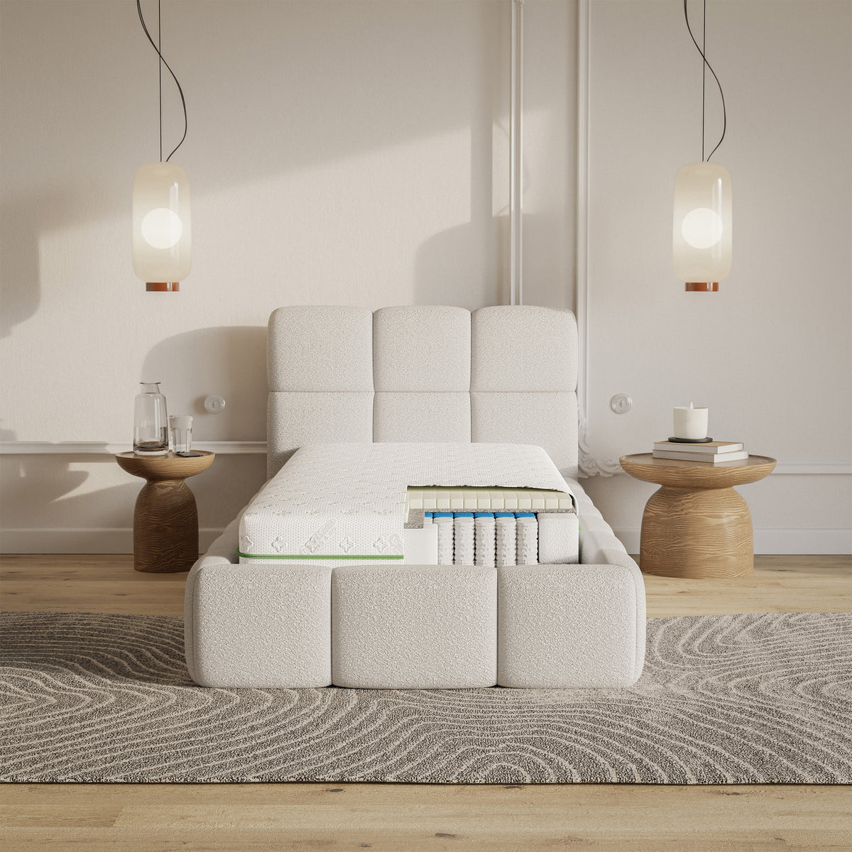 Matelas à ressorts ensachés 90x200 cm Sompol avec latex et mousse HR réversible