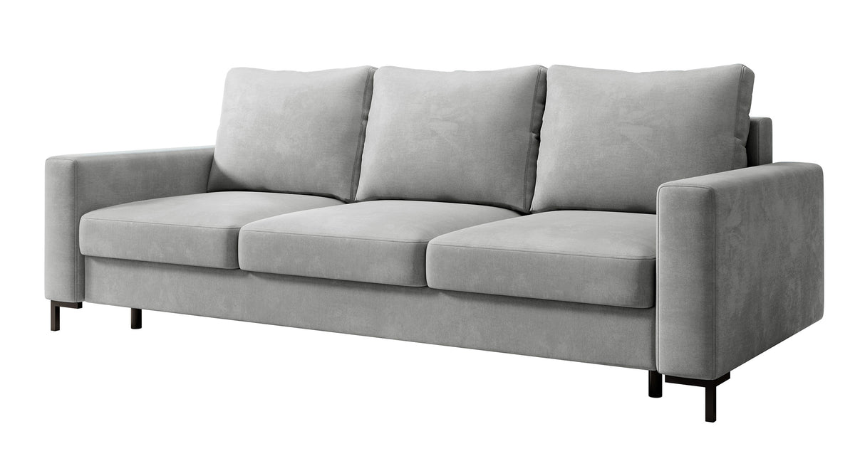 Canapé convertible 3 places Mokpeo avec rangement, velours gris clair facile d’entretien
