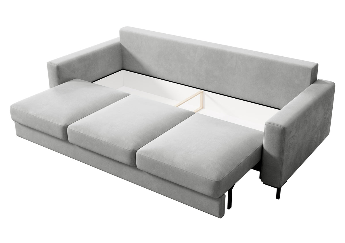 Canapé convertible 3 places Mokpeo avec rangement, velours gris clair facile d’entretien